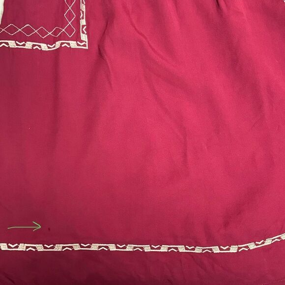 IZZY & LOLA Sleeveless Burgundy with Gold/Tan Embroidery Baby Doll Dress Size S - Picture 5 of 6